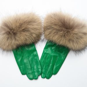 Leather fur cuff gloves